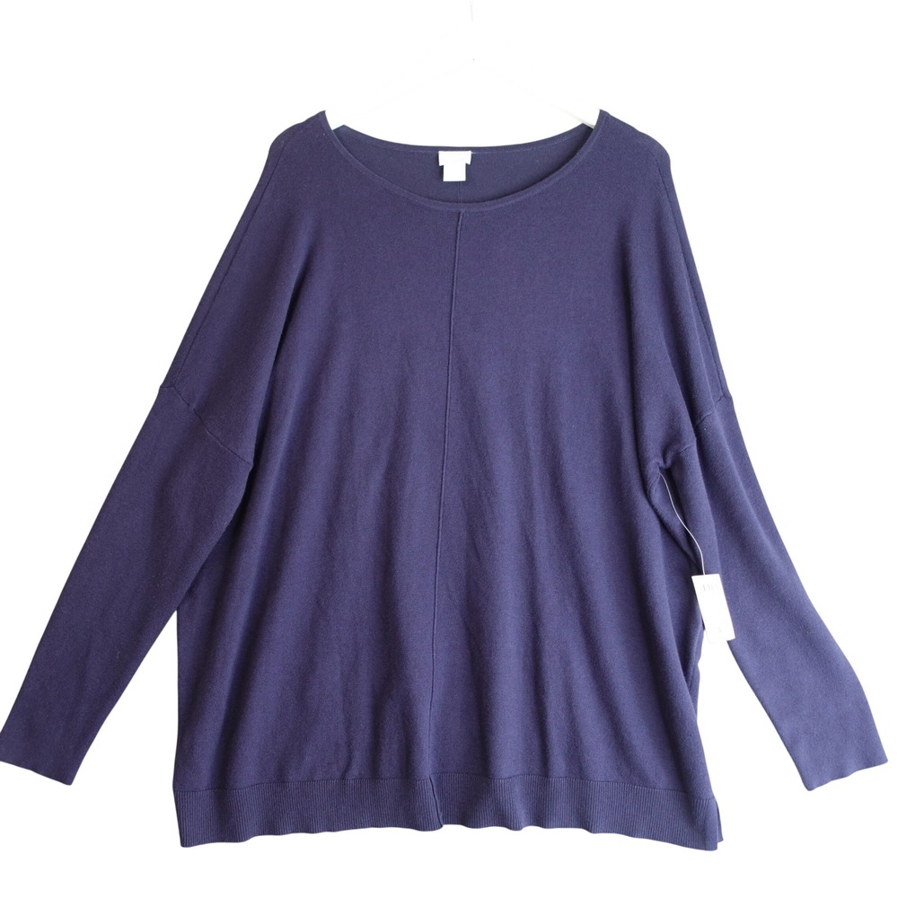 Chicos Navy Blue Cashmere Blend Pullover Sweater 3 XL Minimalist Quiet Luxury